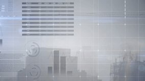 Scene showing see-through pie charts and bar chart over foggy site cranes with grid flat design. Analytics, finance, innovation, industrial, technology, urban, futuristic - Powered by Shutterstock - Get 15% off with code: PIKWIZARD15