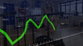 Mid adult woman using exercise bike in fitness studio, showing financial line graph overlay. Wellness, health, fitness, activity, modern, technology, motivation - Powered by Shutterstock - Get 15% off with code: PIKWIZARD15