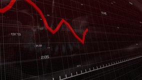 Digital chart showing red zigzag line trending downward across dark grid with white numeric labels. Financial analysis, data visualization, analytics, technology, business intelligence, investment, - Powered by Shutterstock - Get 15% off with code: PIKWIZARD15