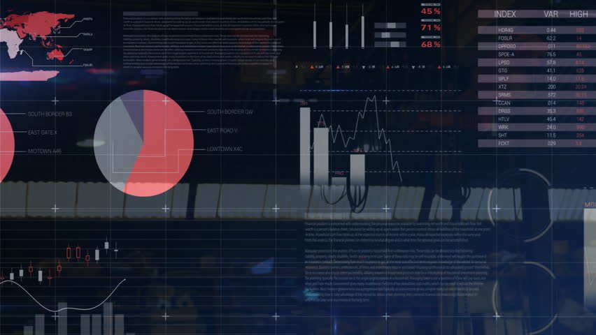 Flat design dashboard presenting testing metrics map pie charts trend graphs over port. Industrial, technology, analytics, data visualization, maritime, connectivity, futurism - Powered by Shutterstock - Get 15% off with code: PIKWIZARD15