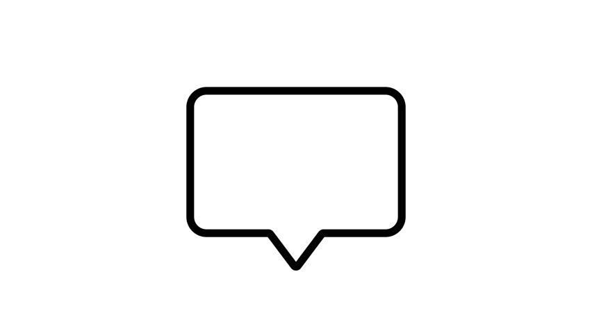 Animated black and white speech bubble with a checkmark