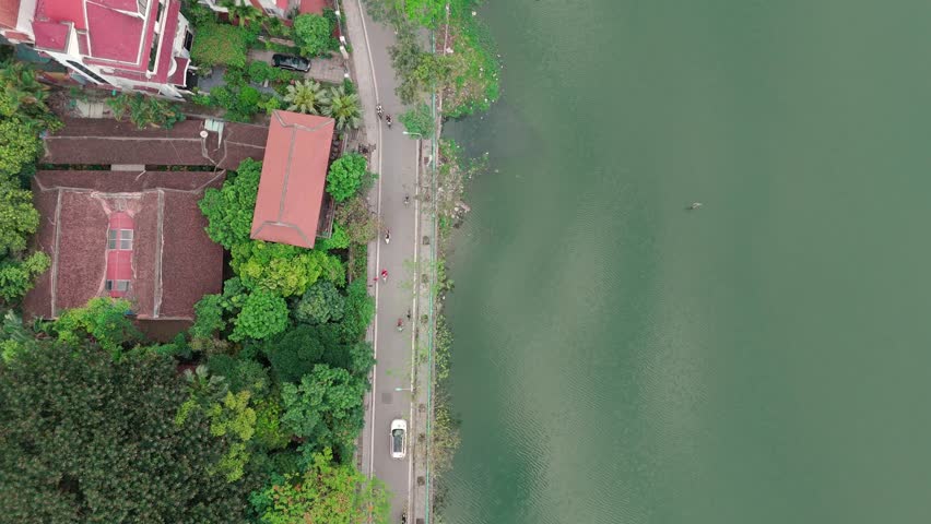 Aerial Drone View of Residential Houses in Tay Ho District, Hanoi, Vietnam