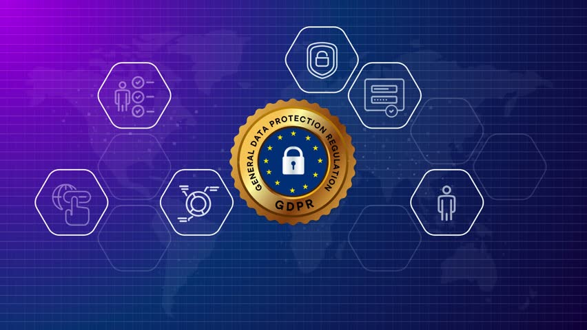 GDPR General data protection regulation compliance privacy secured  label emblem with blue gradient animated background