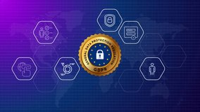 GDPR General data protection regulation compliance privacy secured  label emblem with blue gradient animated background - Powered by Shutterstock - Get 15% off with code: PIKWIZARD15