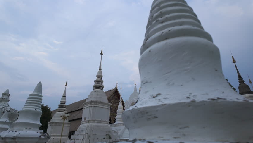 Wat Suan Dok Chedis, Buddhist Temple In Chiang Mai, Thailand - Panning Shot