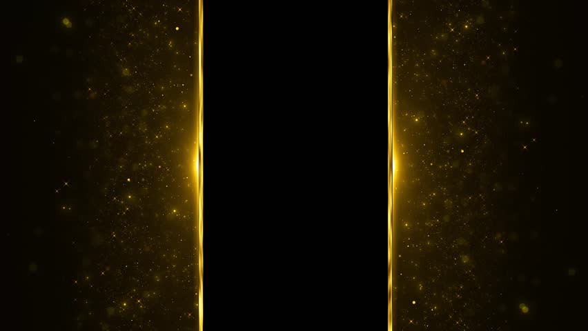 Golden frame border particles gold bokeh event awards trailer titles cinematic concert openers luxury presentation background Line art corner line. Copy space photos, invitations luxurious 3D 4K