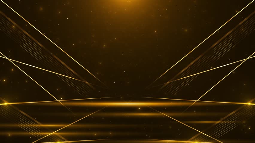 luxury glow line sparkling Golden particles glittering. light flare stardust galaxy floor dark blue background. award ceremony event geometric lines abstract futuristic tech organic strands particles