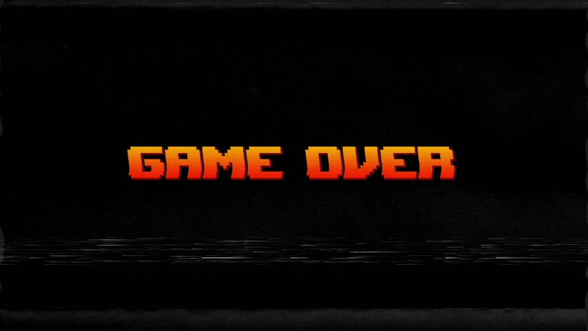animation GAME OVER with glitch effect isolated on black background.animated game over video game Cyberpunk.Game Over text from 80s and 90s