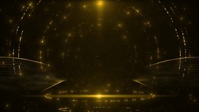 Golden Abstract circles rays luxury ring round background for logos titles shiny awards rays wallpaper Modern Shiny geometric Shape 3D Background. For event party backdrop. screensaver, opener intro. - Powered by Shutterstock - Get 15% off with code: PIKWIZARD15