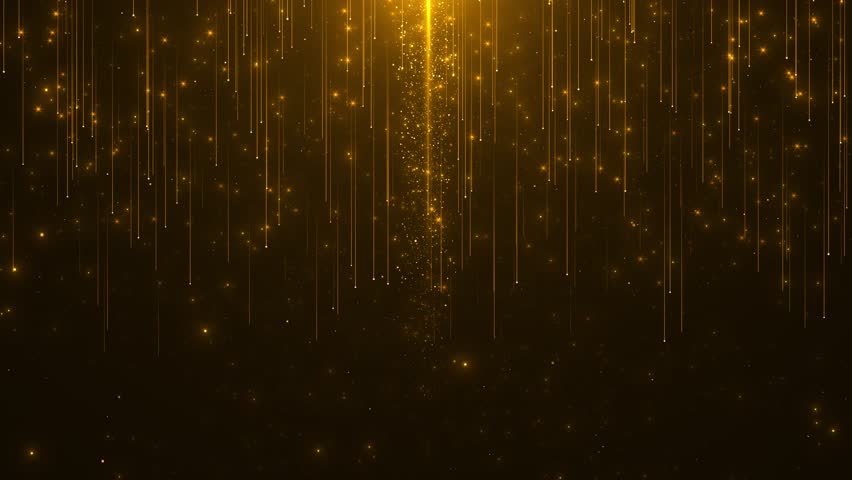 Abstract glittering shiny gold particles falling golden stars. tail particle falling down for new year, Christmas festival, award, celebration glamorous awards ceremony motion. 3D Illustration