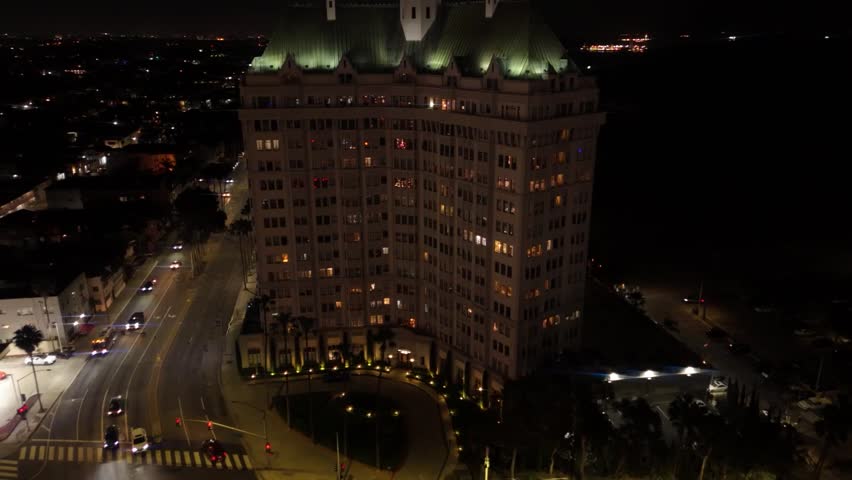 long beach at night during a busy midweek by downtown in California