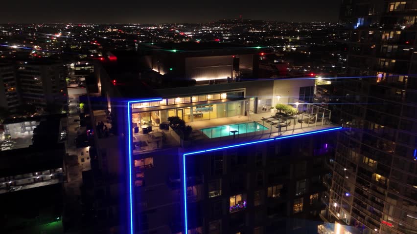 long beach at night during a busy midweek by downtown in California