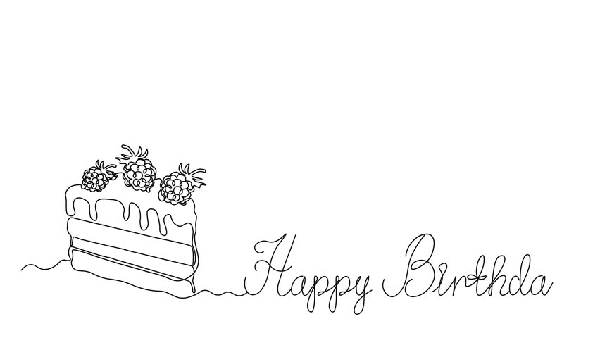 Abstract Birthday card with inscription and cupcake, cake with berry, Self drawing animation one continuous line draw, logo