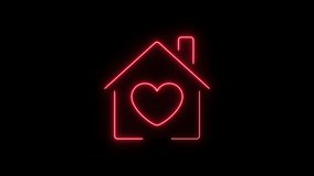 Glowing Neon House with Heart Animation. 4 colour choices. Love Home Icon Loop. Symbol of Family, Care, Warmth, Security. Romantic or Real Estate Concept for App, Web, Ad, or Presentation Use. - Powered by Shutterstock - Get 15% off with code: PIKWIZARD15