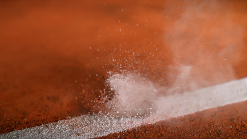 Tennis Ball Hits Line on Clay Court in Super Slow Motion, 1000fps.