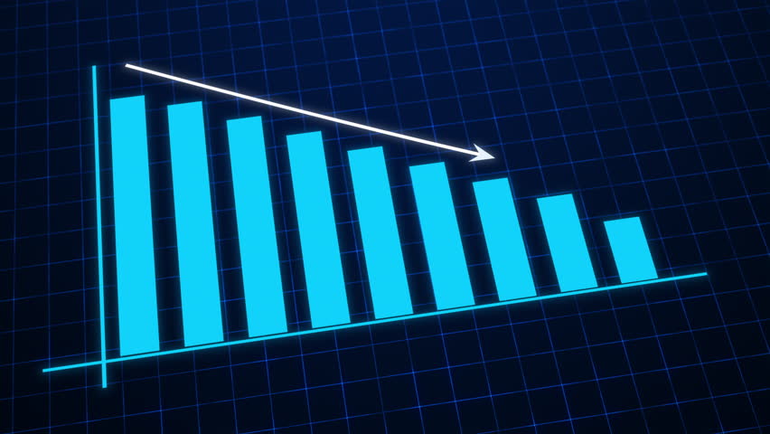Digital blue bar chart with decreasing business concept