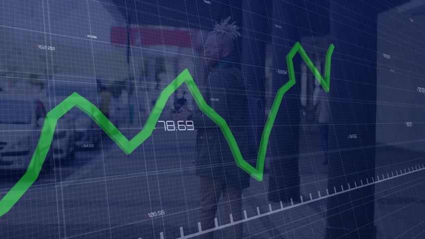 male business exec walking city street, carrying briefcase, showing animated green finance chart. Urban, finance, professional, analytics, modern, investment, growth - Powered by Shutterstock - Get 15% off with code: PIKWIZARD15