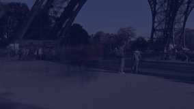 Stock market data overlay floating over plaza under steel tower, showing line graphs in flat design. Urban, financial, modern, technological, business, data visualization, casual - Powered by Shutterstock - Get 15% off with code: PIKWIZARD15