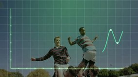 rugby team lifting players on grassy pitch, illustrating sports analytics performance graph overlay. Athletics, teamwork, endurance, outdoor, action, vibrant, competition - Powered by Shutterstock - Get 15% off with code: PIKWIZARD15