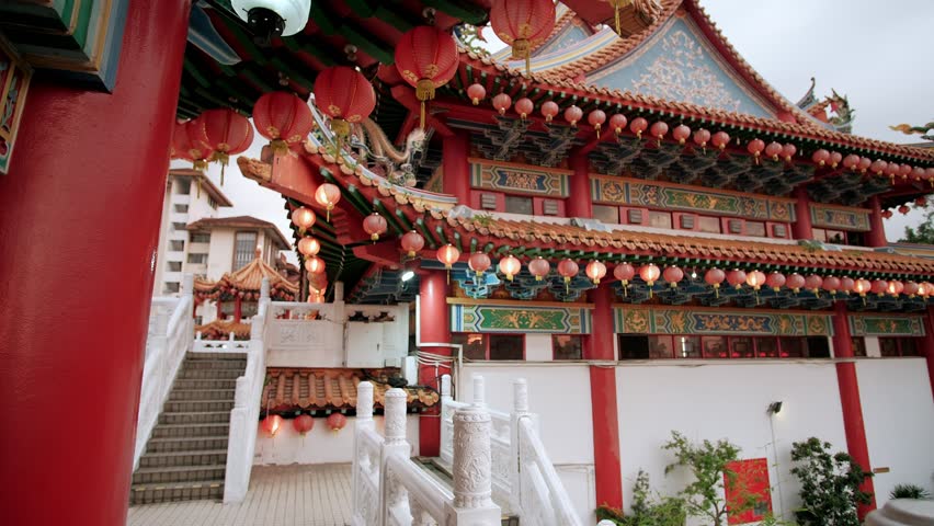 Red lanterns decorating Thean hou temple in Kuala Lumpur, Malaysia, during chinese new year celebrations.