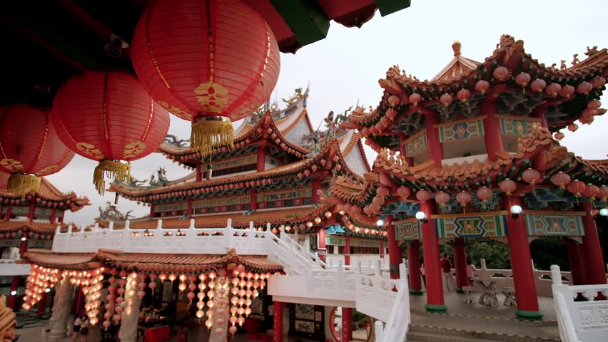 Red lanterns decorating Thean hou temple in Kuala Lumpur, Malaysia, during chinese new year celebrations.