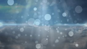 Network nodes animating over cloud sky with thin connecting lines and bokeh lights in flat design. Technology, connection, cloud computing, digital, futuristic, abstract, innovation - Powered by Shutterstock - Get 15% off with code: PIKWIZARD15