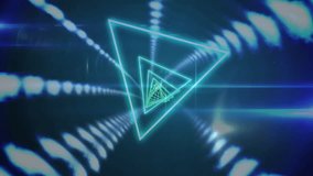 Nested wireframe triangles forming vanishing tunnel showing glowing nodes connecting network lines. Futuristic, abstract, digital, technology, network, connectivity, neon - Powered by Shutterstock - Get 15% off with code: PIKWIZARD15