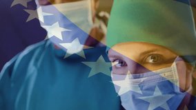 Female medic working with colleague in OR, wearing caps and masks under animated stars. Healthcare, teamwork, professionalism, medical, clinical, hospital, modern - Powered by Shutterstock - Get 15% off with code: PIKWIZARD15