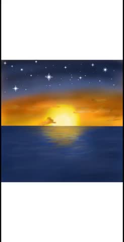 Time-lapse digital painting of a scenic sunset landscape