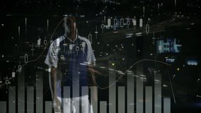 male soccer player preparing kick on grassy turf, with financial candlestick bars and line graphs. Athletics, sport, competition, modern, energetic, outdoor, technology - Powered by Shutterstock - Get 15% off with code: PIKWIZARD15
