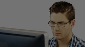 Man analyzing financial data in office, with animated charts overlaying computer screen. Business technology, data visualization, financial analytics, digital interface, professional workspace, modern - Powered by Shutterstock - Get 15% off with code: PIKWIZARD15