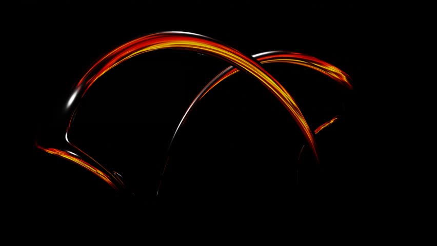 abstract glossy swirling figure of thin round tubes with orange reflections deforms on black background. 3d render looped animation