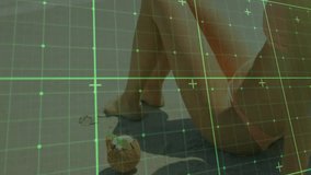 Woman adjusting straw hat on sandy shore, displaying technology grid overlay with markers. Summer, beach, leisure, outdoor, minimalist, tranquility, serenity - Powered by Shutterstock - Get 15% off with code: PIKWIZARD15