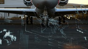 Private business jet nose filling screen, beside turbofan engines, showing digital map overlay. Luxury, aviation, technology, corporate, travel, sleek, modern - Powered by Shutterstock - Get 15% off with code: PIKWIZARD15