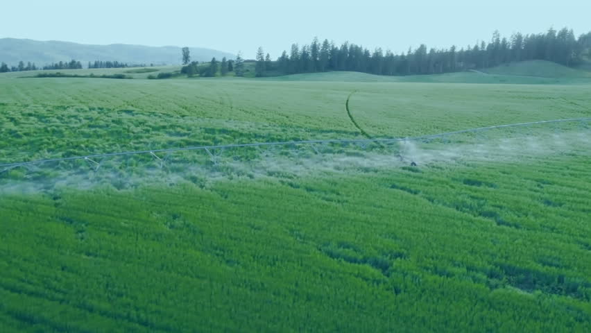 Center pivot irrigation system rotating over crops, overlaying digital charts graphs and tables. Agriculture, precision farming, data visualization, renewable energy, environmental monitoring, rural - Powered by Shutterstock - Get 15% off with code: PIKWIZARD15