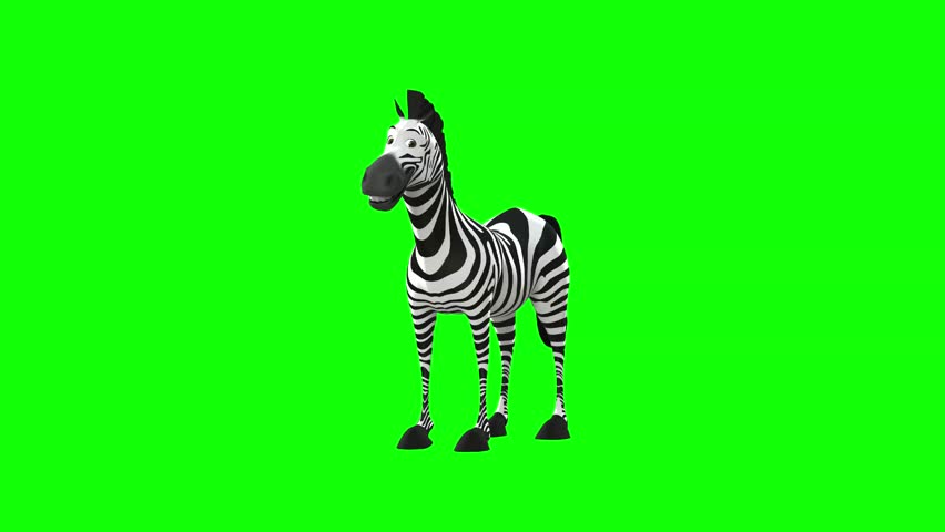 3D zebra on green screen pointing in various directions and pushing a blank sign. Perfect for digital assets, marketing, and motion graphic compositions.