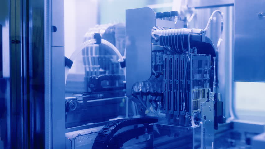 An automated analyzer takes samples, extracts DNA or RNA from them, analyzes them, and gives a result on the presence or absence of specific viruses or bacteria. The concept of laboratory testing.