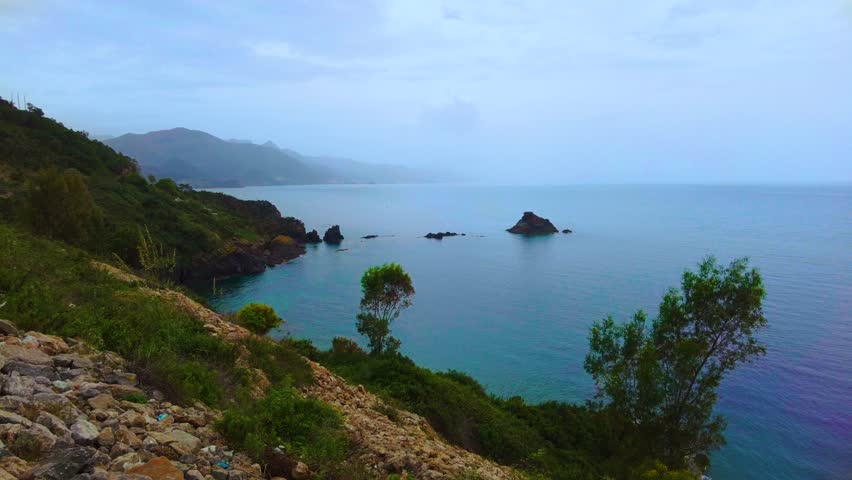 Seaside exploration natural landscape shore cliffs ocean west coast coastline scenic nature. Jijel Algeria