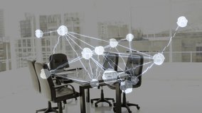 Three men collaborating in business meeting room, displaying world map overlay and network icons. Corporate, teamwork, digital, innovation, modern, professional, networking - Powered by Shutterstock - Get 15% off with code: PIKWIZARD15