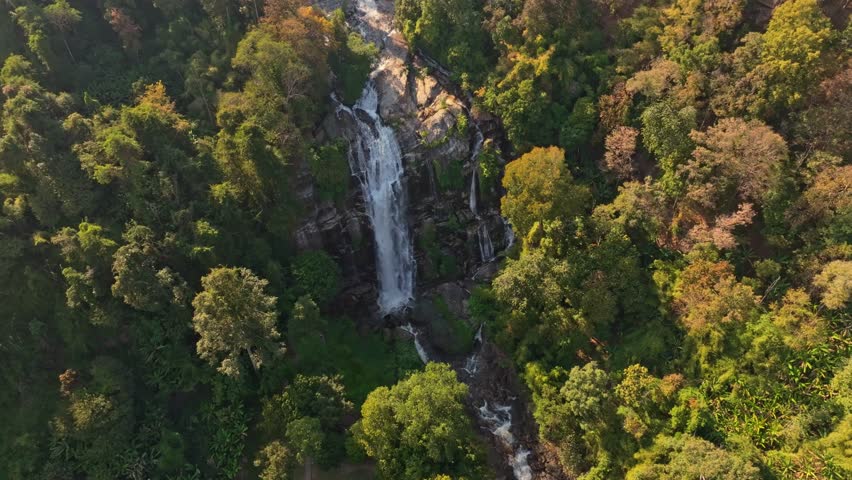 Soaring shot of crashing waters in Chiang Mai region, Thailand