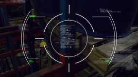 Stack of cardboard boxes sitting in logistics warehouse aisle, showing holographic HUD and code. Industrial, technology, logistics, inventory, digital, futurism, minimalism - Powered by Shutterstock - Get 15% off with code: PIKWIZARD15