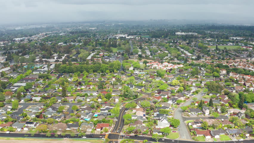 Aerial drone shot view of Cupertino San Jose Bay Area residential suburb town 03 - Aerial Drone View