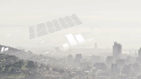 Semi-transparent pie charts floating over hazy city skyline, with diagonal banner cutting across. Urban, skyline, data visualization, abstract, digital, metropolitan, innovation - Powered by Shutterstock - Get 15% off with code: PIKWIZARD15