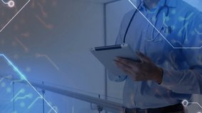 Doctor holding tablet and stethoscope while scanning glowing circuit overlay in health tech scene. Medical, technology, innovation, healthcare, digital, futurism, professionalism - Powered by Shutterstock - Get 15% off with code: PIKWIZARD15