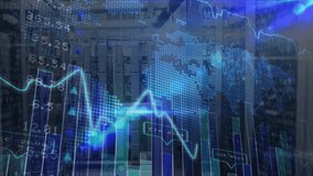 Glowing light-blue line graph streaming across data center racks, merging bar charts, binary digits. Technology, analytics, visualization, cyber, digital, futuristic, innovation - Powered by Shutterstock - Get 15% off with code: PIKWIZARD15