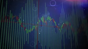Digital financial chart displaying fluctuating data on dashboard, showing bars, candlesticks, beams. Financial, analytics, data visualization, indicator, monitoring, technology, interface - Powered by Shutterstock - Get 15% off with code: PIKWIZARD15