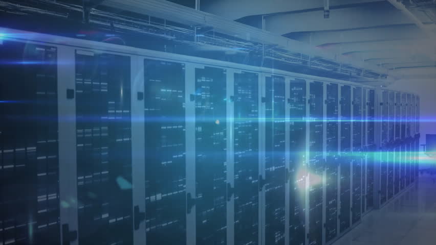 Server cabinets extending through corridor displaying digital network nodes and connecting lines. Technology, data, cybersecurity, infrastructure, digital, futuristic, connectivity - Powered by Shutterstock - Get 15% off with code: PIKWIZARD15