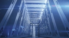 Floating translucent 3D network sphere hovering between server racks, displaying code text overlays. Technology, data, futurism, innovation, digital, cybersecurity, network - Powered by Shutterstock - Get 15% off with code: PIKWIZARD15