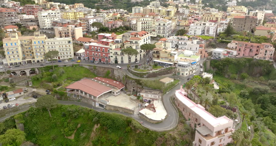 Aerial view of the city of Vico Equense. This town is located in the province of Naples, Campania, Italy.