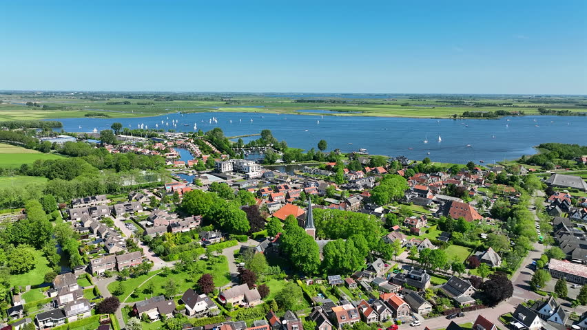 Aerial from the touristic town Langweer in Friesland the Netherlands